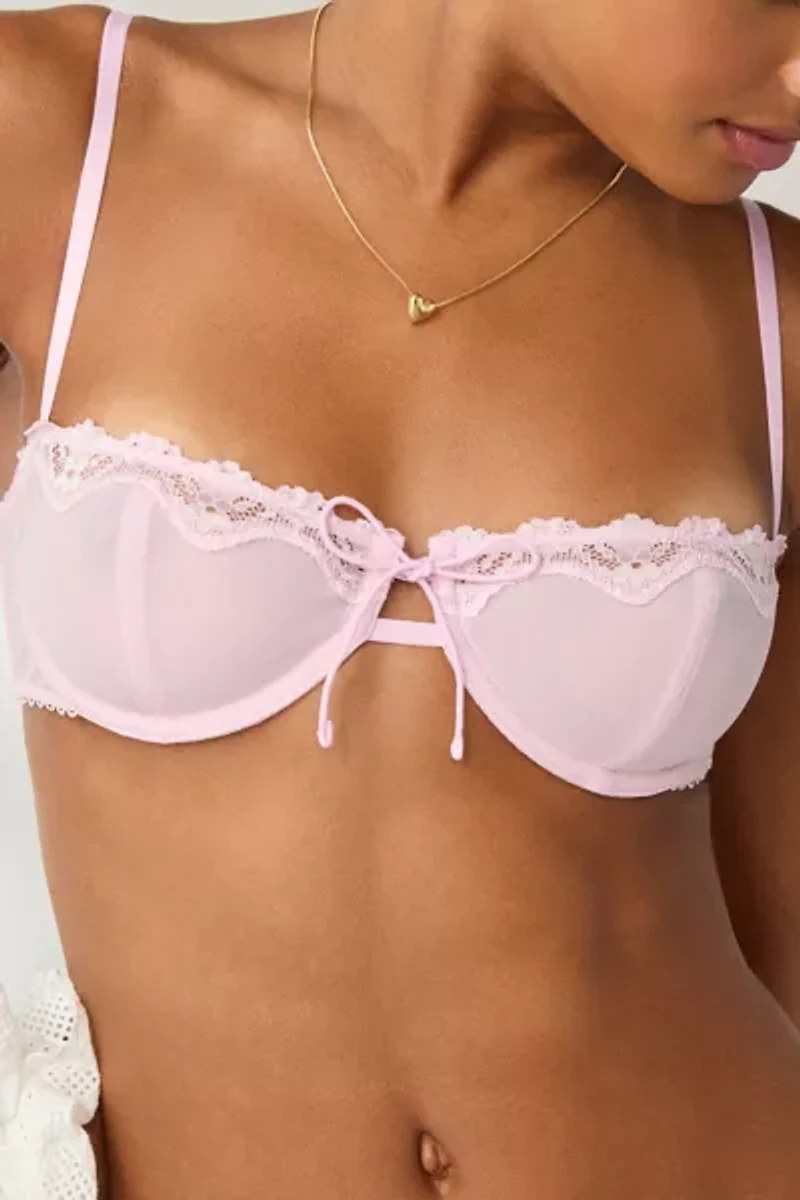 Out From Under Rita Tie-Front Bow Lace Trim Balconette Bra