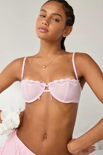 Out From Under Rita Tie-Front Bow Lace Trim Balconette Bra