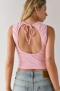 Motel Runaba Keyhole Cutout Tie-Back Cropped Tank Top