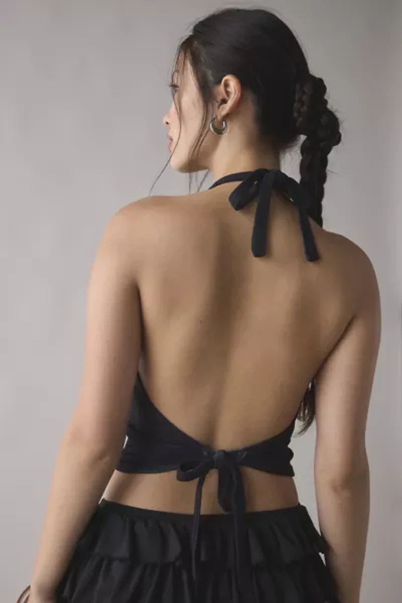 Motel Diana Watercolor Flower Mesh Open-Back Halter Top