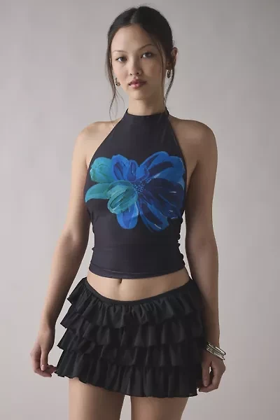 Motel Diana Watercolor Flower Mesh Open-Back Halter Top