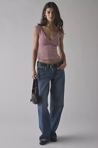 Motel Danisha Tonal Stripe V-Neck Cropped Tee