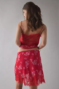 LoveShackFancy Darlington Lace Trim Satin Slip Mini Skirt