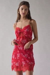 LoveShackFancy Darlington Lace Trim Satin Slip Mini Skirt
