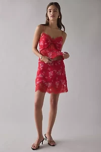 LoveShackFancy Darlington Lace Trim Satin Slip Mini Skirt