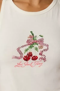 LoveShackFancy Kaleen Cherry Rhinestone Graphic Cropped Tank Top