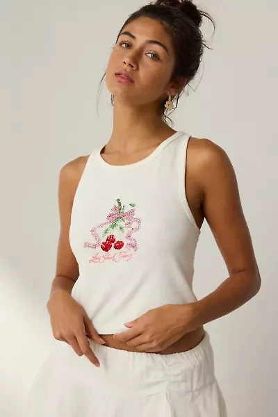 LoveShackFancy Kaleen Cherry Rhinestone Graphic Cropped Tank Top