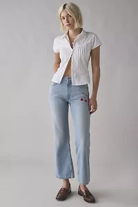 LoveShackFancy Sami Cherry Embroidered Mid-Rise Straight Jean