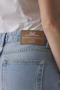 LoveShackFancy Sami Cherry Embroidered Mid-Rise Straight Jean