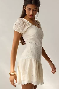 LoveShackFancy Belvine Lace-Trim Drop Waist Mini Dress