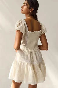 LoveShackFancy Belvine Lace-Trim Drop Waist Mini Dress
