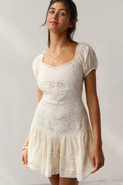 LoveShackFancy Belvine Lace-Trim Drop Waist Mini Dress