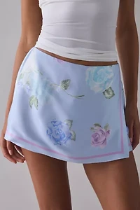 LoveShackFancy Sapphira Satin Floral Wrap Mini Skort