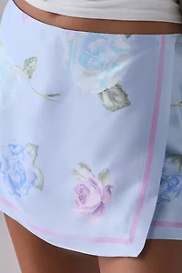 LoveShackFancy Sapphira Satin Floral Wrap Mini Skort
