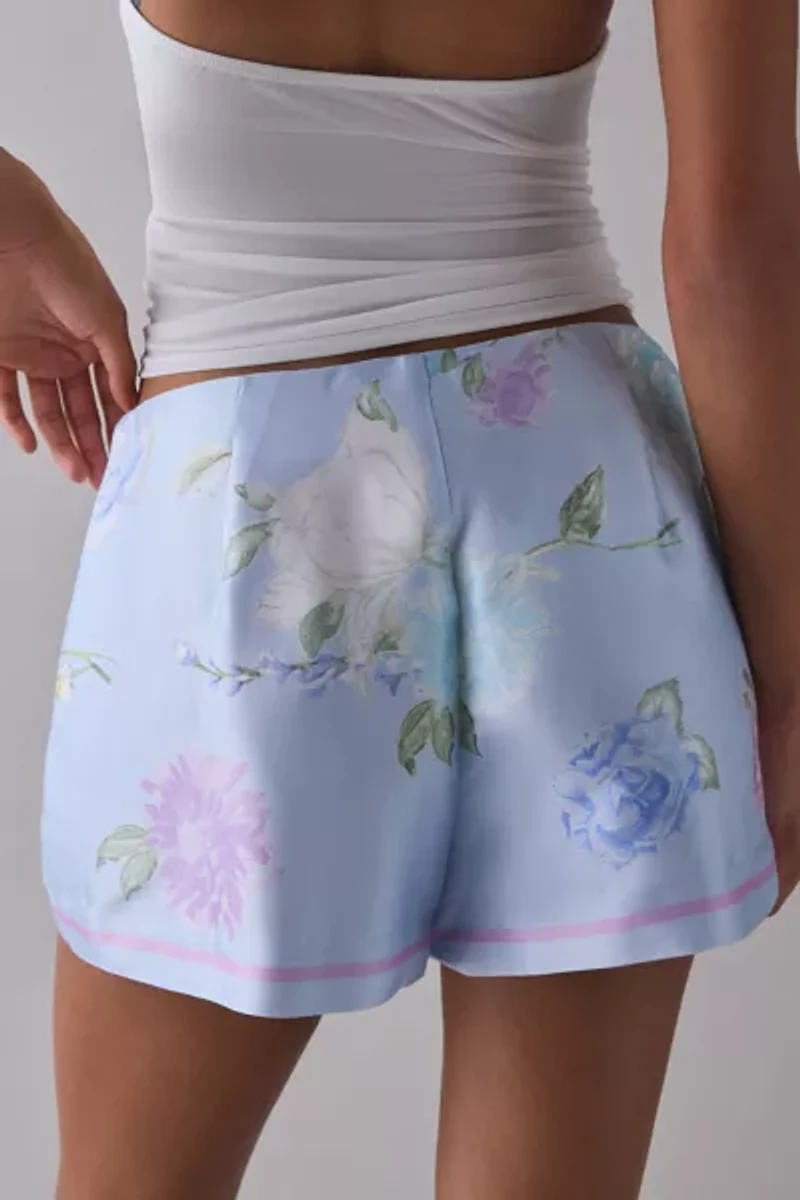 LoveShackFancy Sapphira Satin Floral Wrap Mini Skort