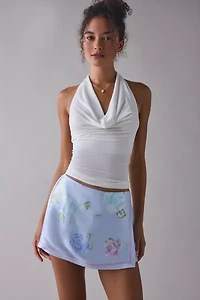 LoveShackFancy Sapphira Satin Floral Wrap Mini Skort