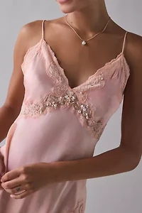 LoveShackFancy Nivola Lace Trim Slip Mini Dress