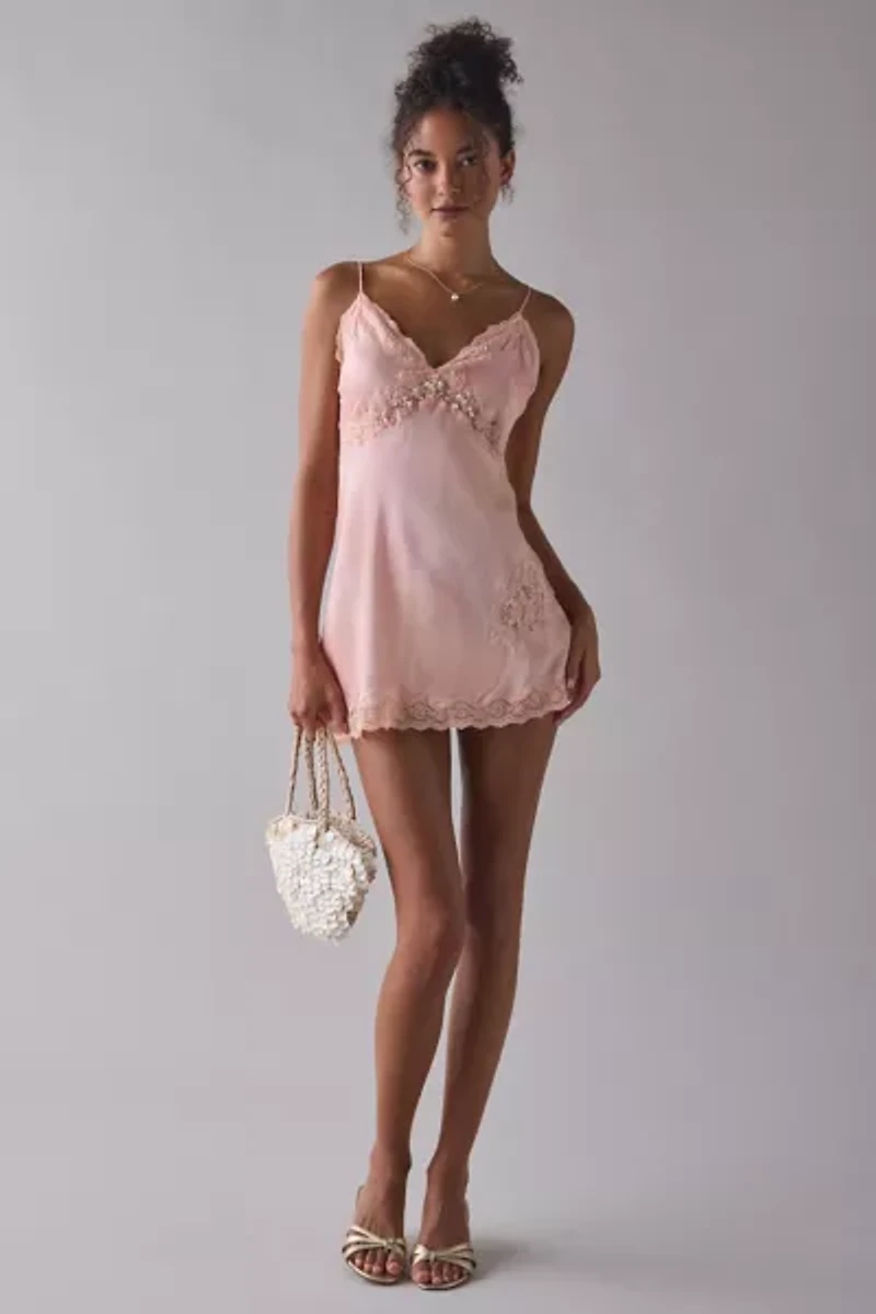LoveShackFancy Nivola Lace Trim Slip Mini Dress
