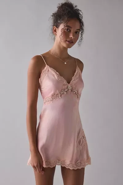 LoveShackFancy Nivola Lace Trim Slip Mini Dress