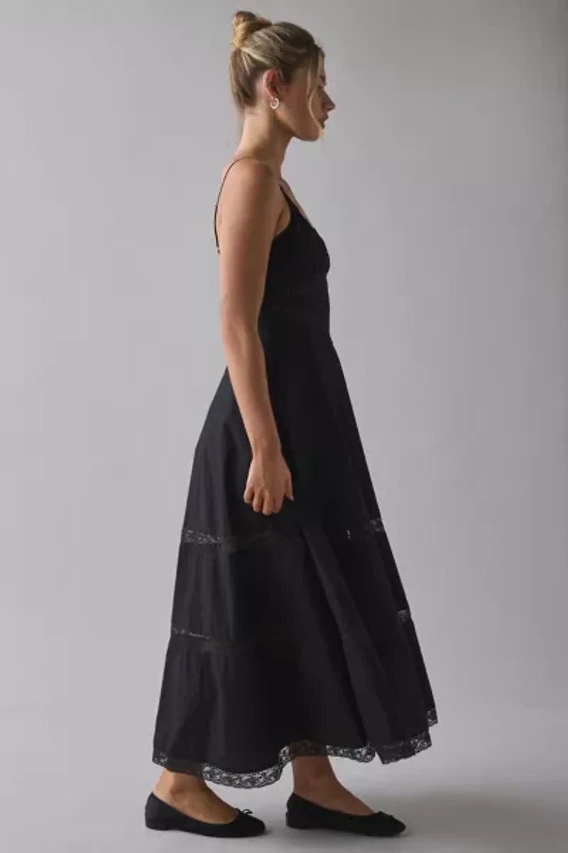 LoveShackFancy Catryn Lace Bow Cotton Midi Dress