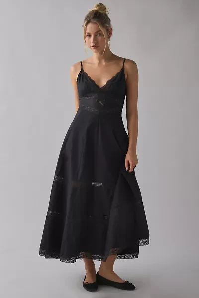 LoveShackFancy Catryn Lace Bow Cotton Midi Dress