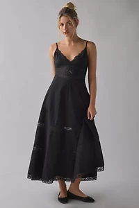 LoveShackFancy Catryn Lace Bow Cotton Midi Dress