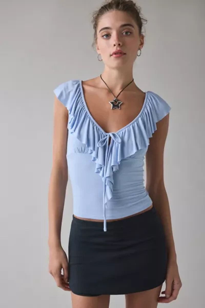 Kimchi Blue Jada Ruffle Scoop Neck Jersey Knit Top