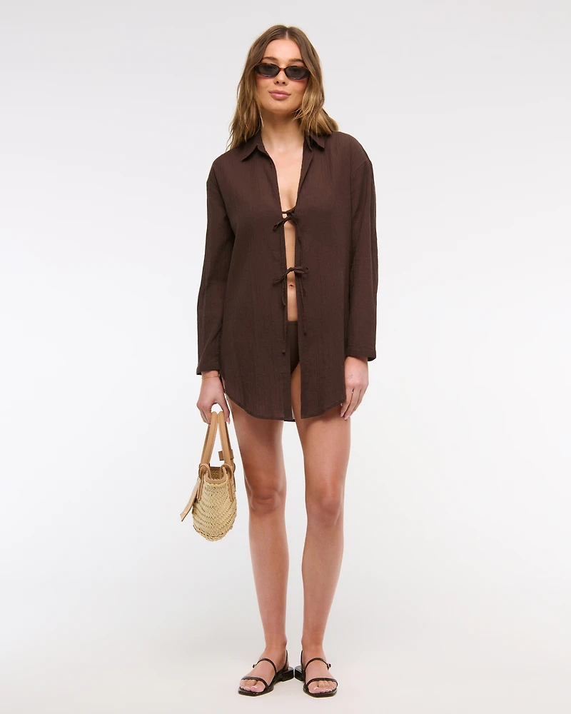 Tie-Front Shirt Dress Coverup