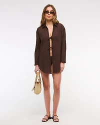 Tie-Front Shirt Dress Coverup