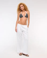 Contrast Tie-Front Triangle Bikini Top