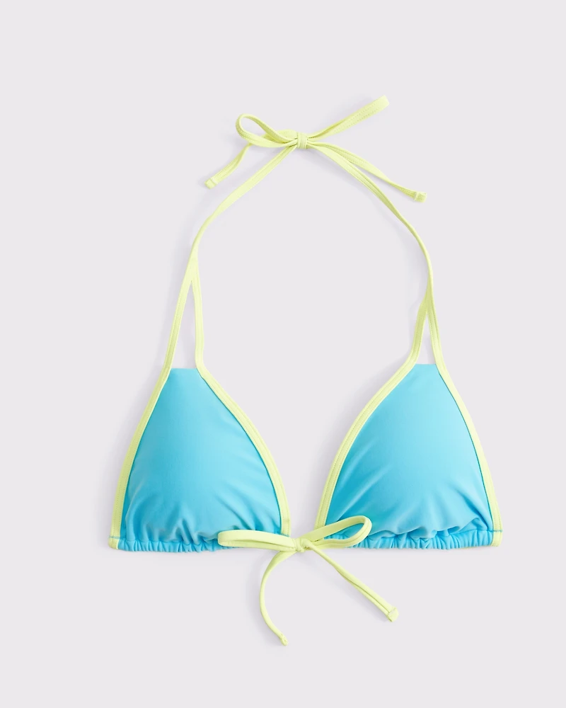 Contrast Tie-Front Triangle Bikini Top