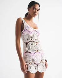 Crochet-Style Scoopneck Mini Dress Coverup