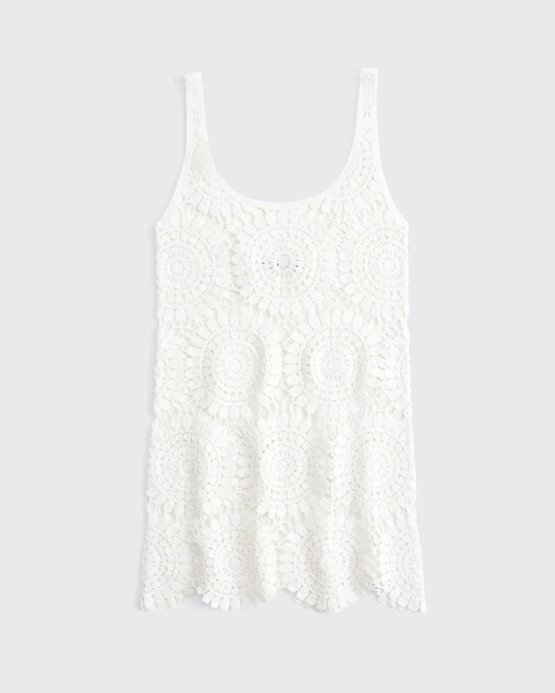 Crochet-Style Scoopneck Mini Dress Coverup