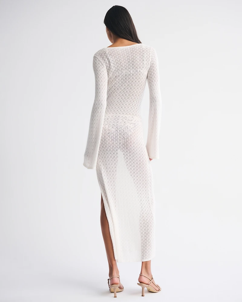 Crochet-Style Plunge Maxi Dress Coverup