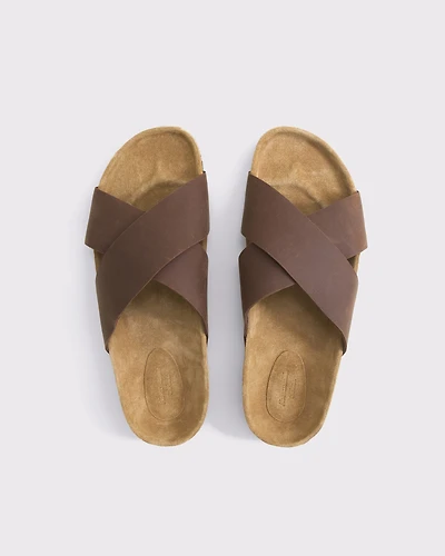 Cross-Strap Suede Slide Sandals