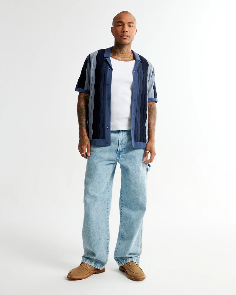 Wave Stitch Button-Through Sweater Polo