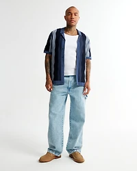 Wave Stitch Button-Through Sweater Polo