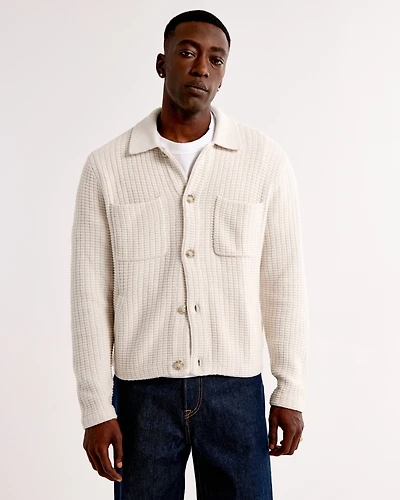 Cropped Stitched Sweater Shirt Jacket