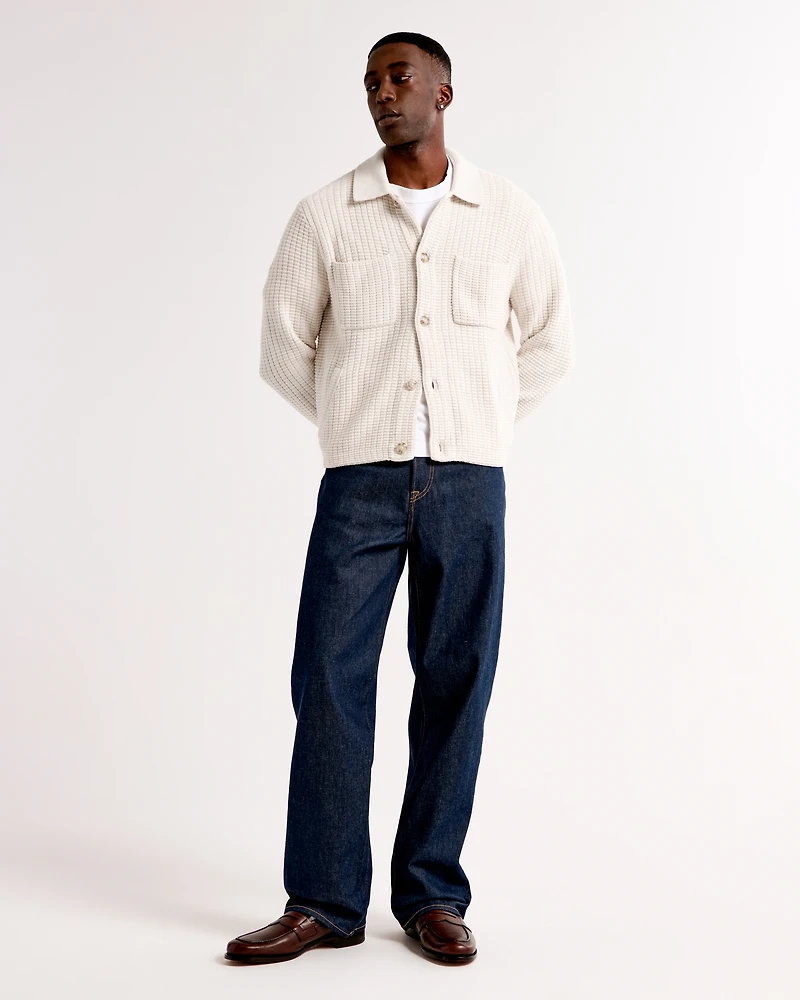 Cropped Stitched Sweater Shirt Jacket