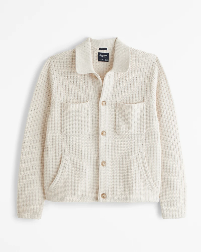Cropped Stitched Sweater Shirt Jacket