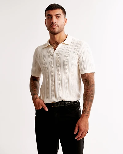 Cable Stitch Johnny Collar Sweater Polo