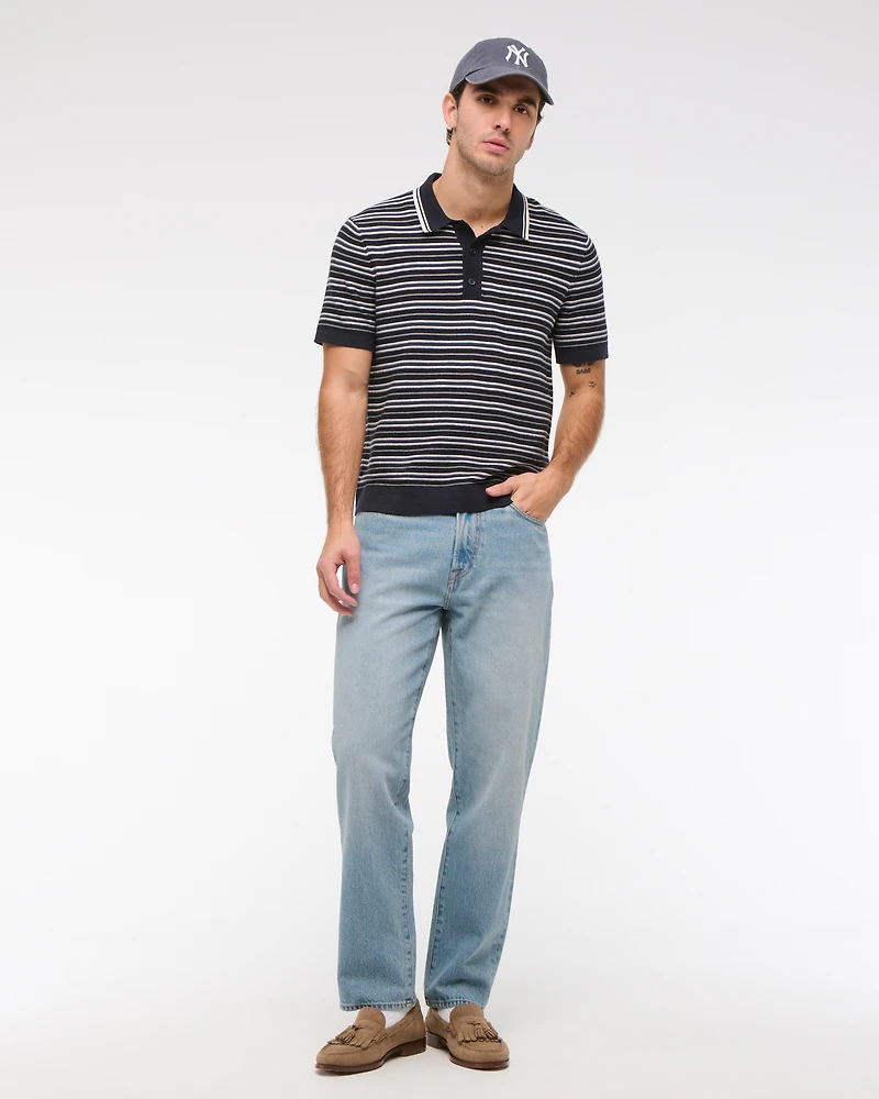 Striped 3-Button Sweater Polo