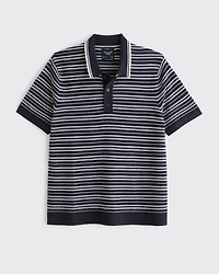 Striped 3-Button Sweater Polo