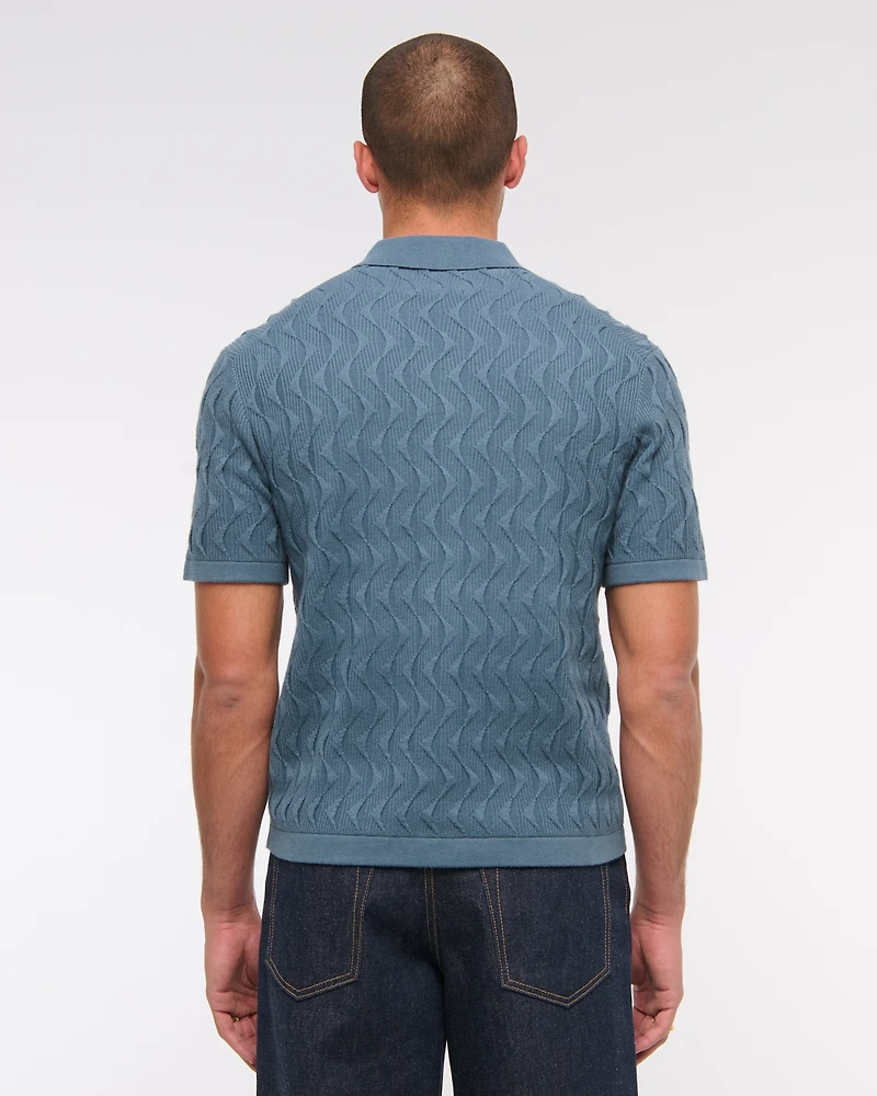 Geometric Stitch Button-Through Sweater Polo