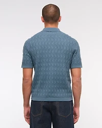 Geometric Stitch Button-Through Sweater Polo
