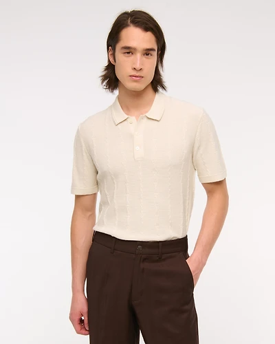 Merino Wool-Blend Stitch 3-Button Sweater Polo