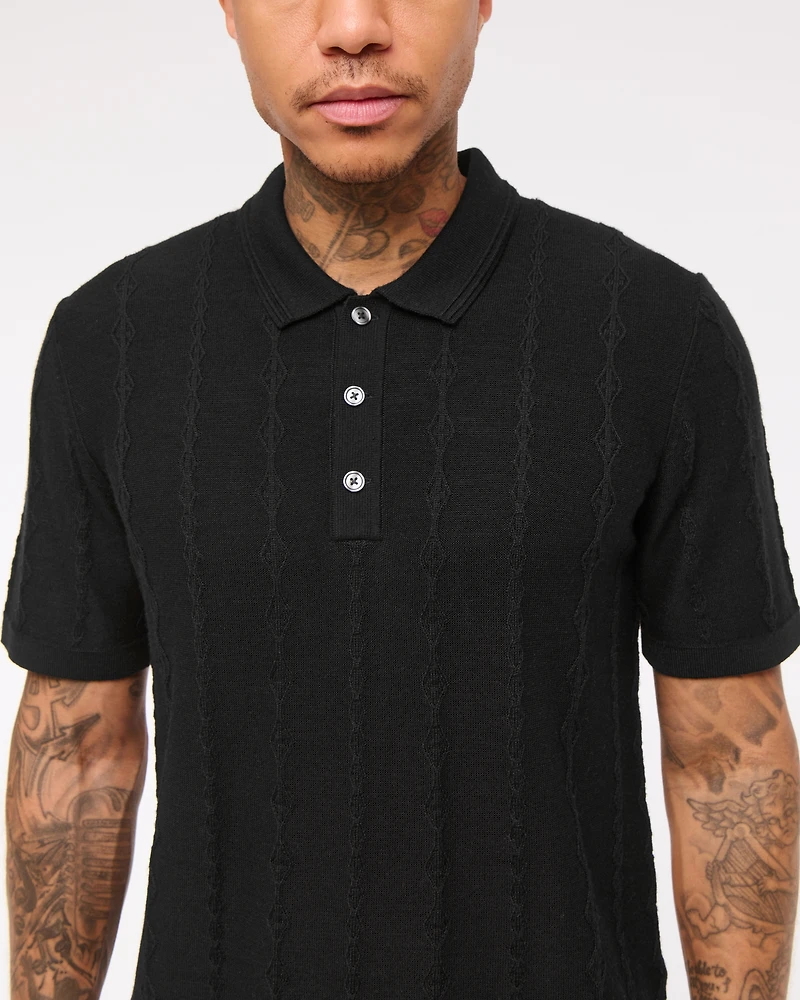 Merino Wool-Blend Stitch 3-Button Sweater Polo