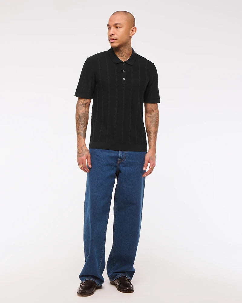 Merino Wool-Blend Stitch 3-Button Sweater Polo