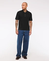 Merino Wool-Blend Stitch 3-Button Sweater Polo