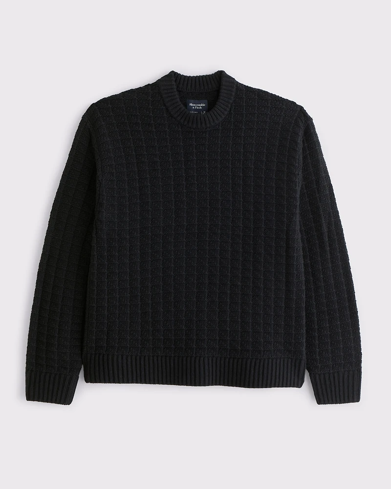 Oversized Checkered Stitch Crew Sweater